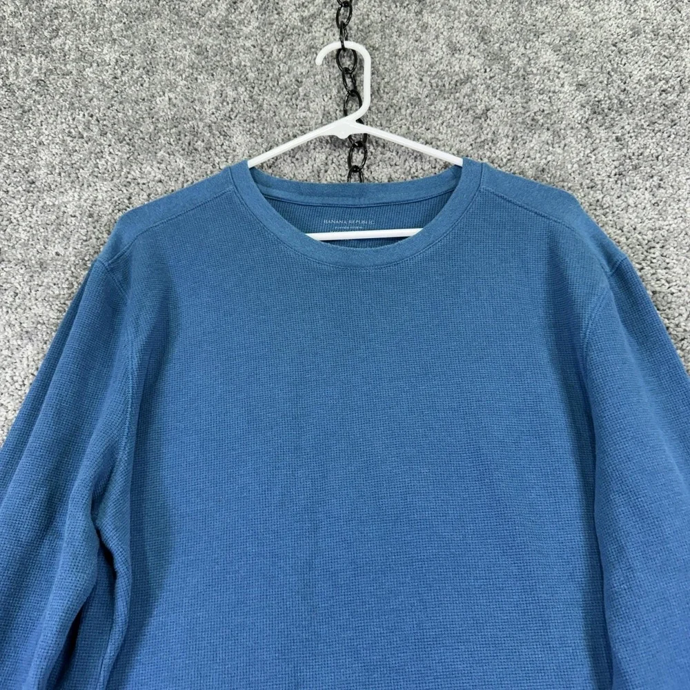 Banana Republic Shirt Mens Large Blue Thermal Waffle Knit Long Sleeve Crew Neck